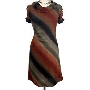 Bobby Bee Coquette Cottage Core Warm Rust Striped Scrunch Sleeve Dress